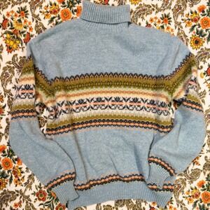United Colors of Benetton Vintage Shetland Wool Fair Isle Turtleneck Sweater L